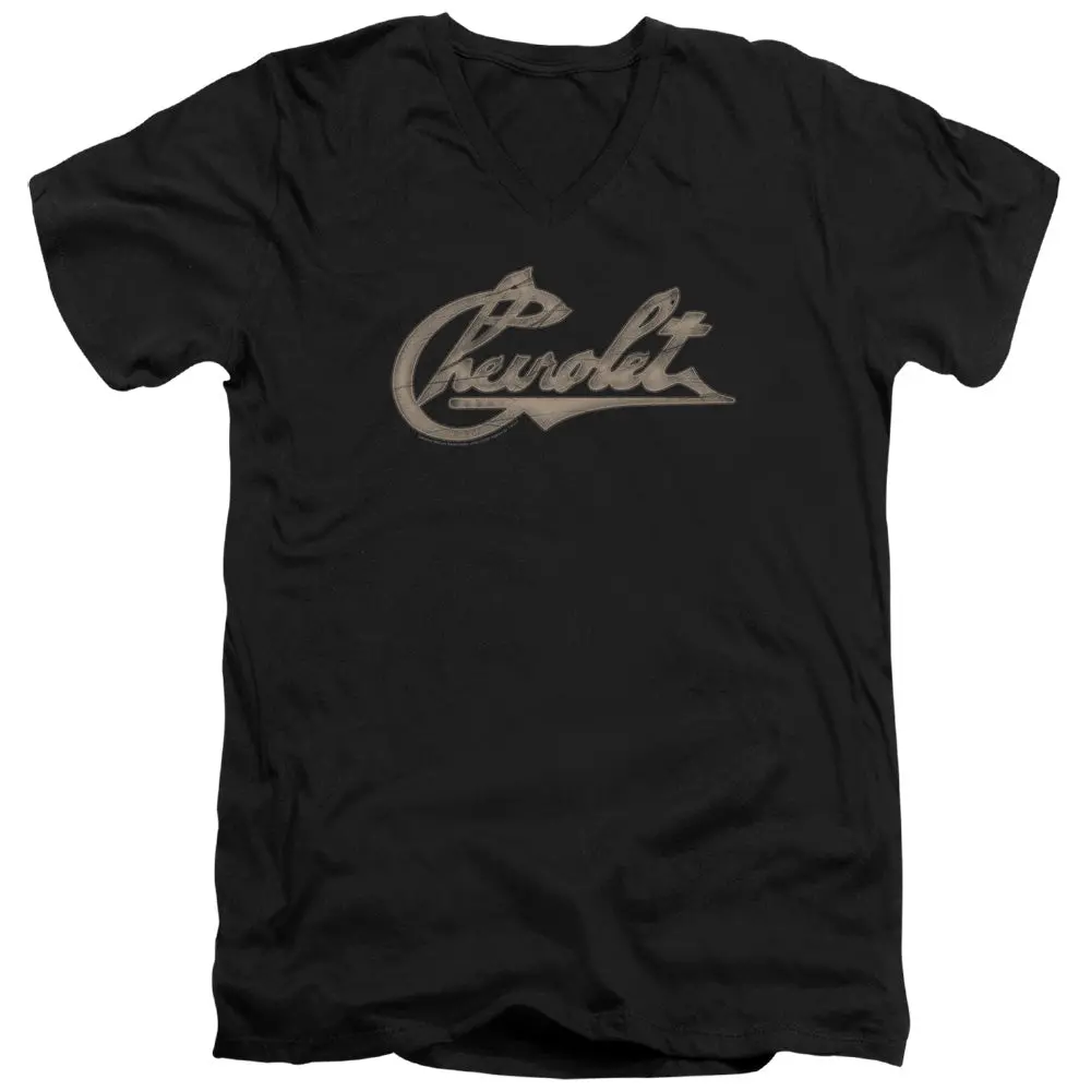 Chevrolet Script-Adult Slim Fit V Neck Cotton-Black 1
