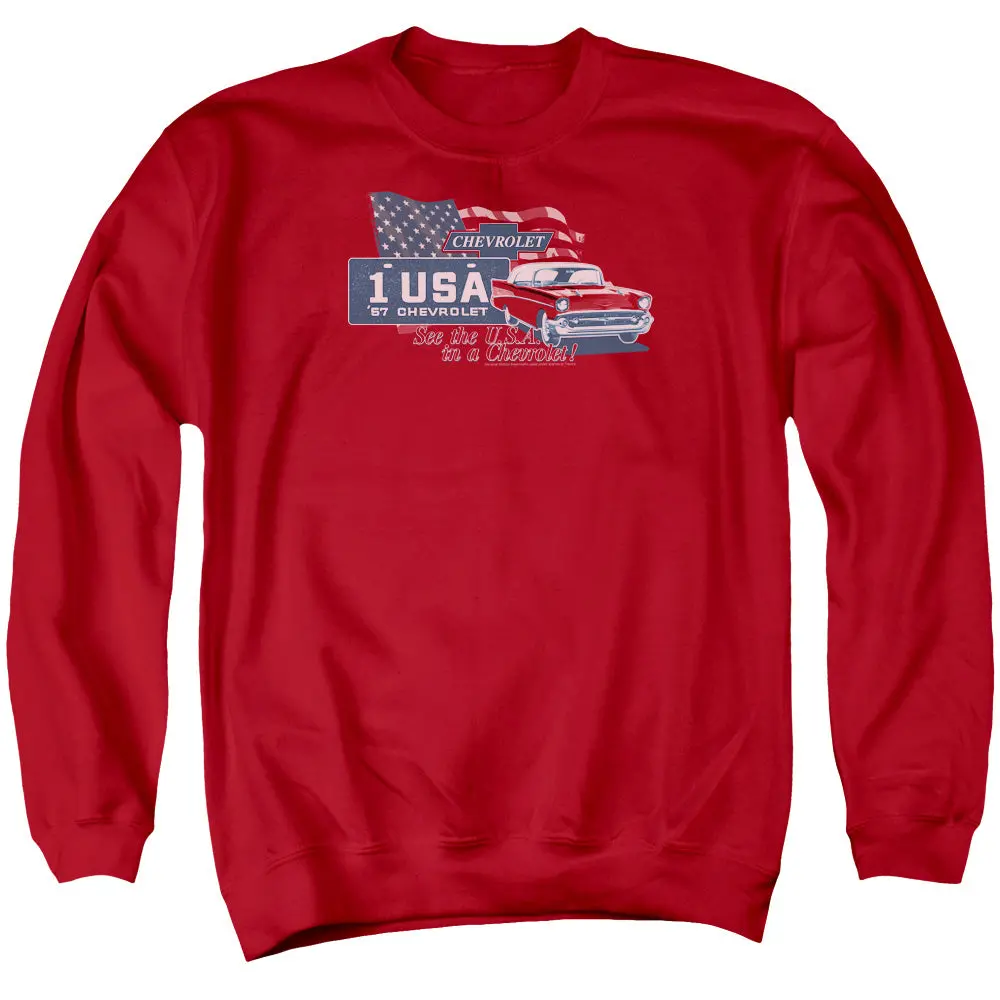 Chevrolet See The Usa-Adult Crewneck Sweatshirt-Red 1