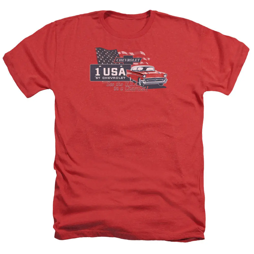 Chevrolet See The Usa-Adult Regular Fit Heather Short Sleeve-Red 1