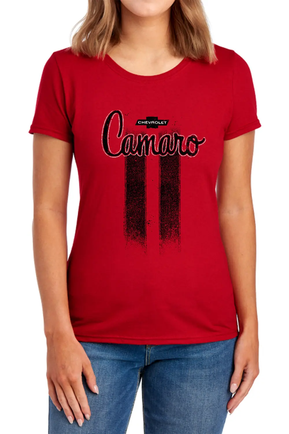 Chevrolet Camaro Stripes-Women's Short Sleeve-Red 1