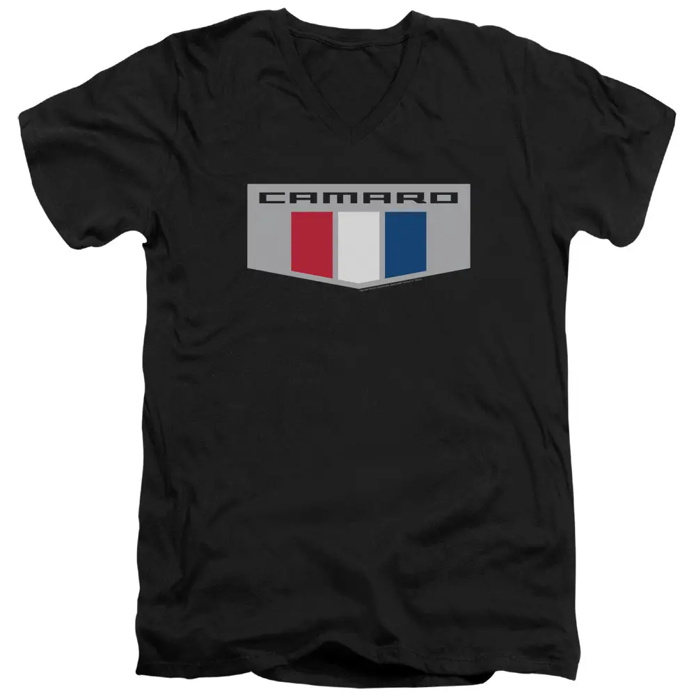 Chevrolet Camaro Emblem-Adult Slim Fit V Neck Cotton-Black 1