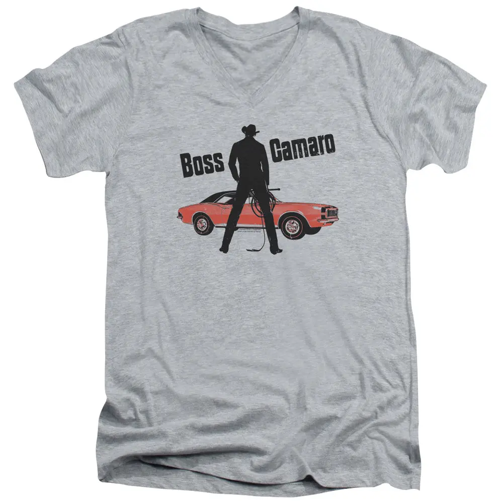 Chevrolet Boss Camaro-Adult Slim Fit V Neck Cotton-Athletic Heather 1