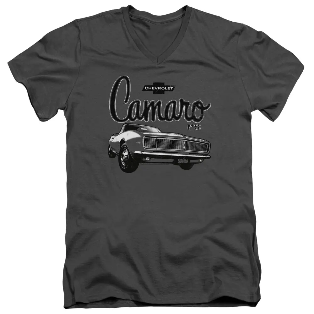 Chevrolet Camaro Script Car-Adult Slim Fit V Neck Cotton-Charcoal 1