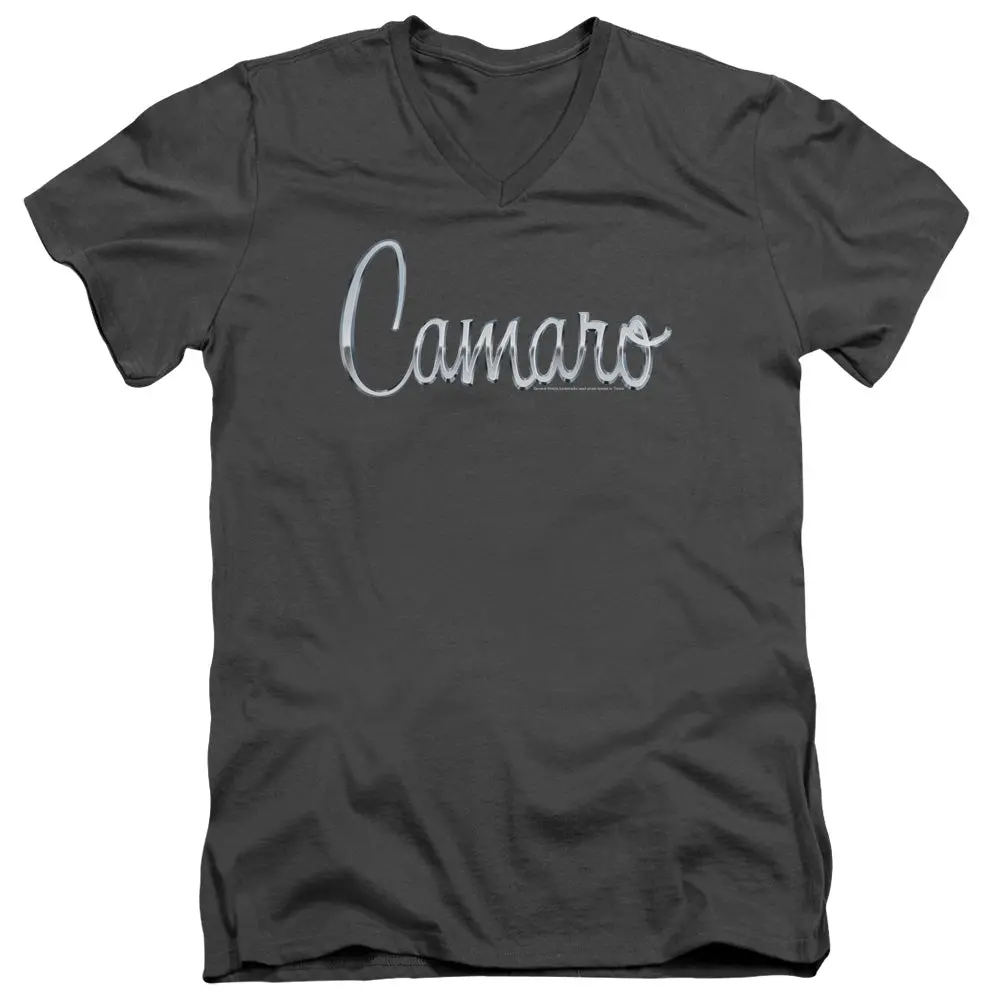 Chevrolet Classic Camaro Metal-Adult Slim Fit V Neck Cotton-Charcoal 1