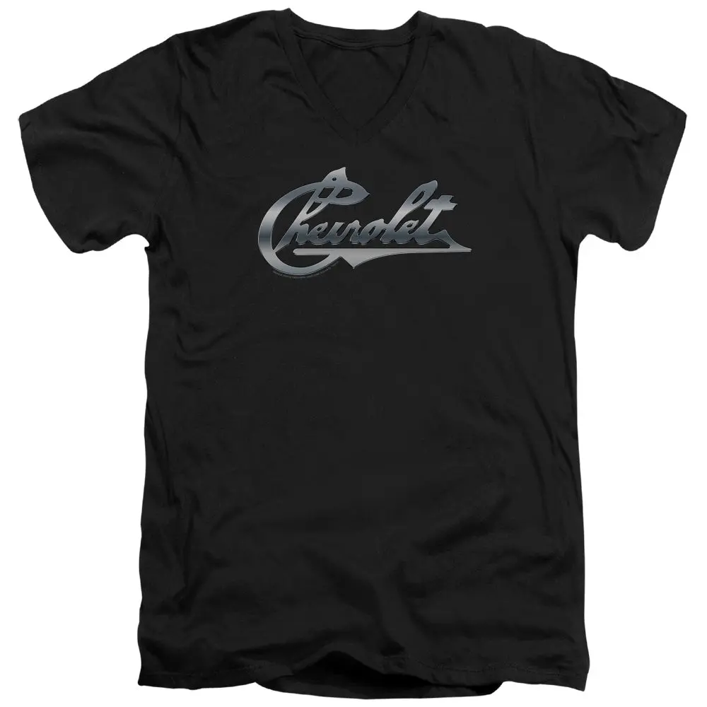 Chevrolet Chrome Vintage Chevy Bowtie-Adult Slim Fit V Neck Cotton-Black 1