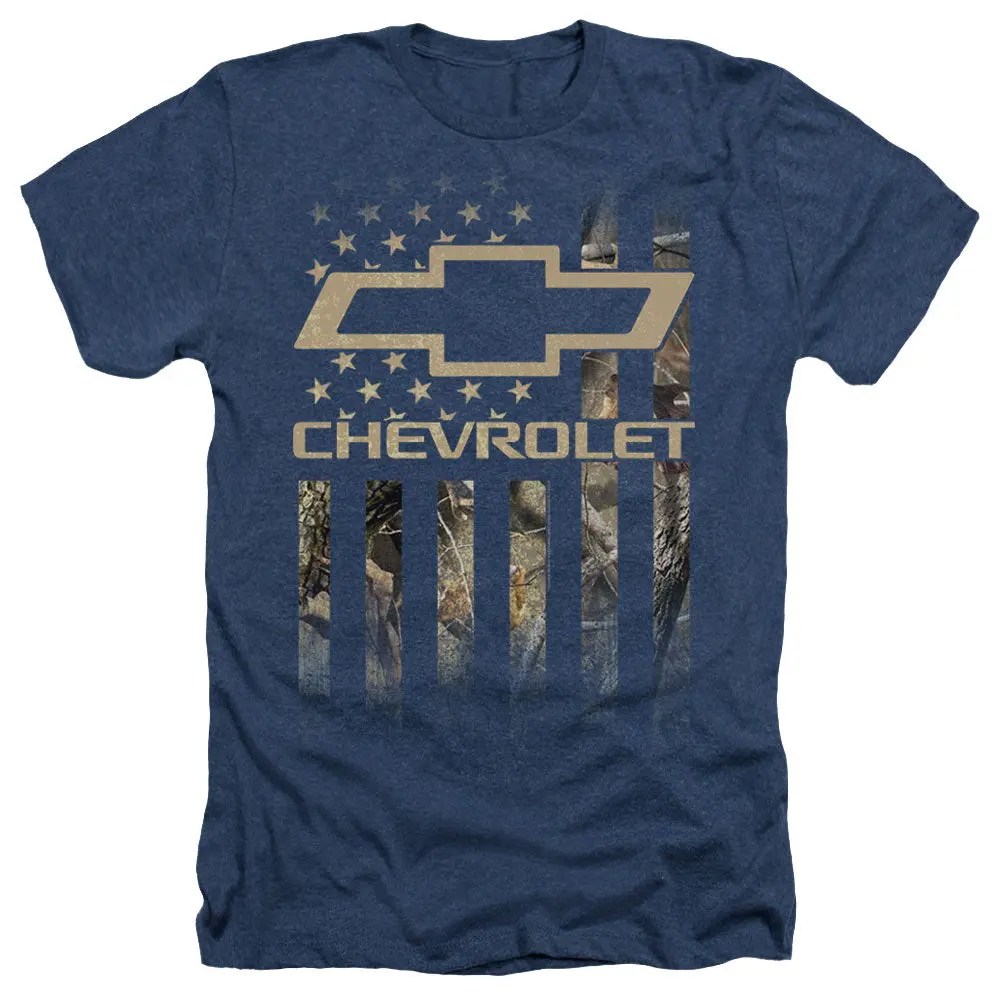 Chevrolet Camo Flag-Adult Regular Fit Heather Short Sleeve-Navy 1