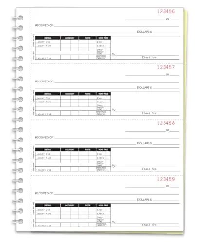 Coil-Bound Cash Receipt Books - 8.5" × 11" Cash Register Journal With Heavy Stock Cover, Carbonless 2-Part, 3-Part, Or 4-Part Options, 3 Internal Perforations - 200 Receipts Per Book 1