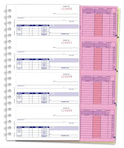 Coil-Bound Cash Receipt Books With Heavy Stock Cover (Form Aa-138Nc-1S2l) - 8.5" × 11" 3-Part Carbonless Paper (White, Pink, Canary) With 3 Internal Perforations - 200 Receipts Per Book 1