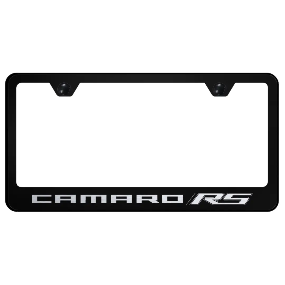 Camaro Rs Script License Plate Frame - Black Stainless Steel 1