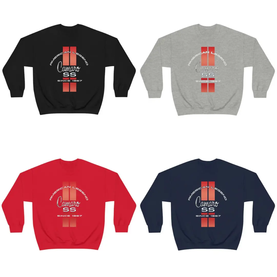 Camaro 1St Gen American Classic Ss Red Stripes Crew Neck Heavy Duty Sweatshirt 1