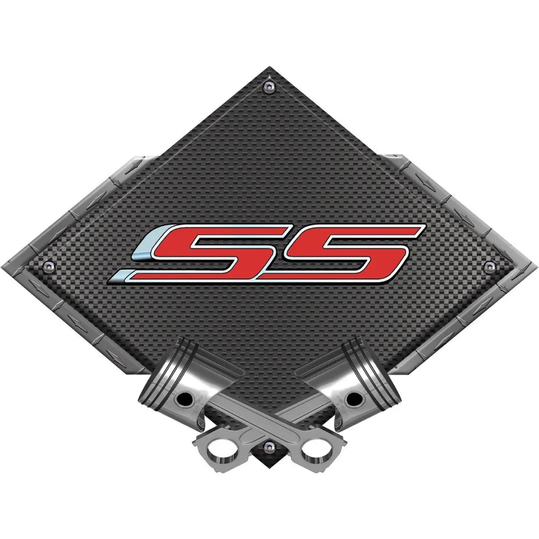 Camaro Ss Black Diamond Cross Pistons Steel Sign 1