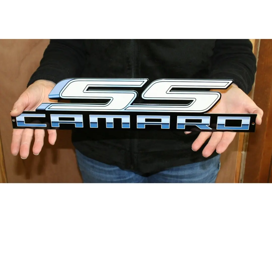 Camaro Ss White Emblem With Script Steel Sign 1