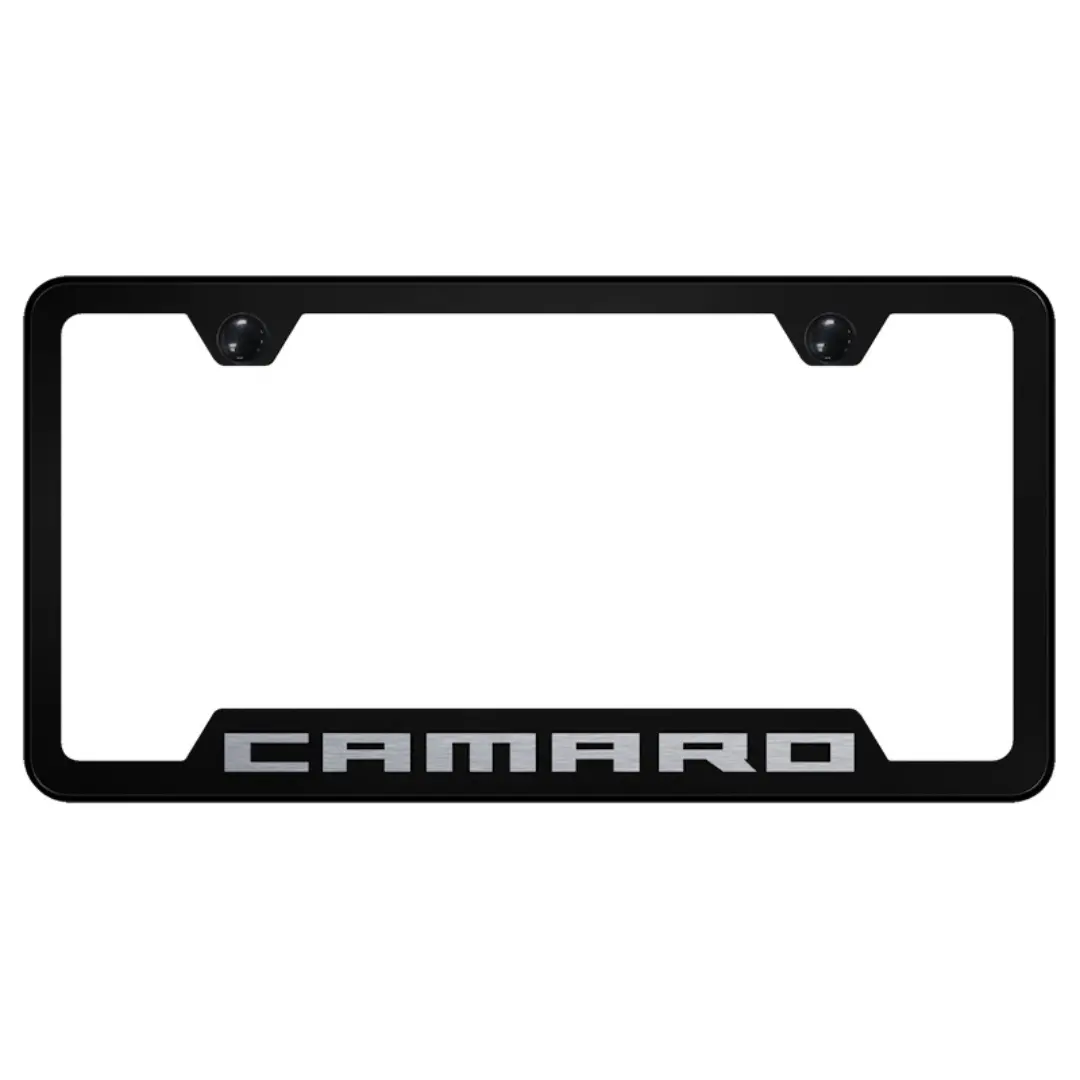 Camaro Script Notched License Plate Frame - Black 1