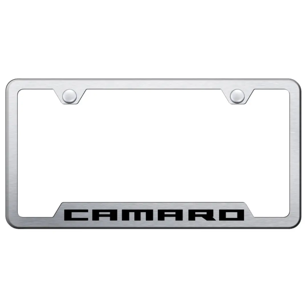 Camaro Script Notched License Plate Frame - Brushed 1