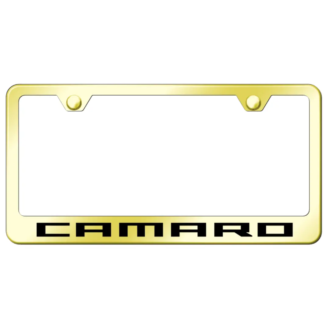 Camaro Script License Plate Frame - Gold Stainless Steel 1
