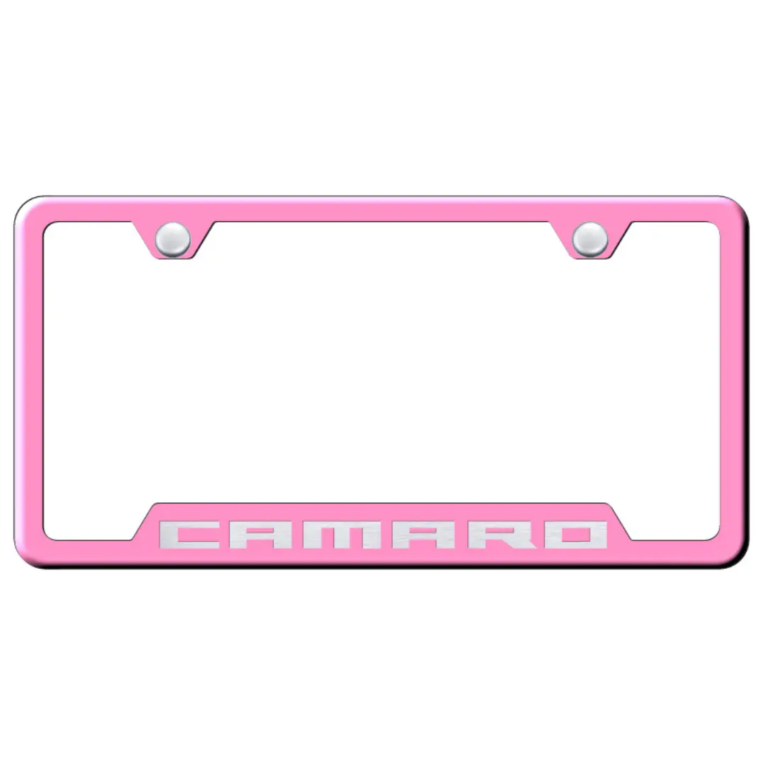 Camaro Script Notched License Plate Frame - Pink 1