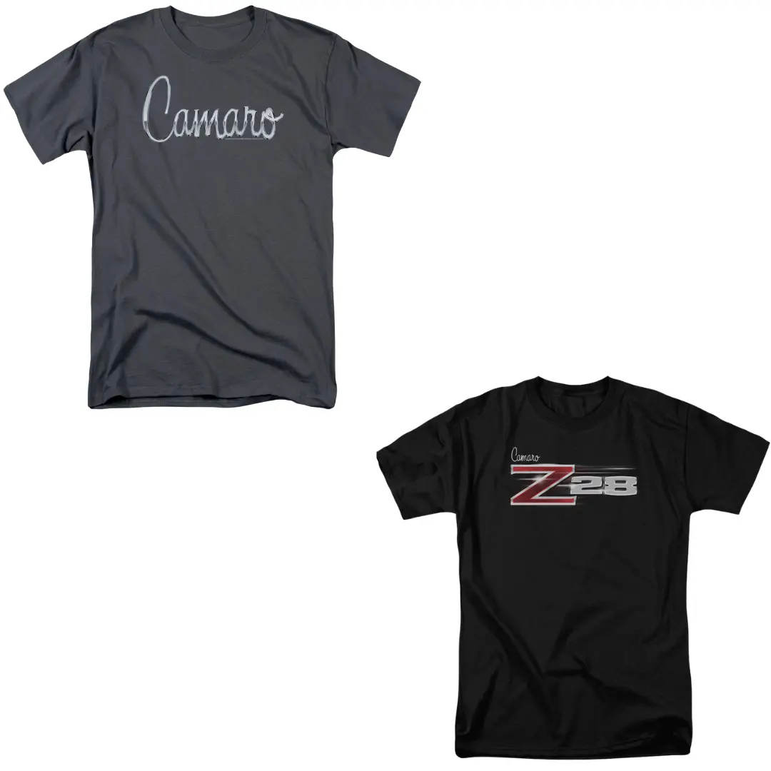 Camaro Graphic Tee Bundle – Z28 Logo Black Tee + Classic Script Charcoal Tee 1