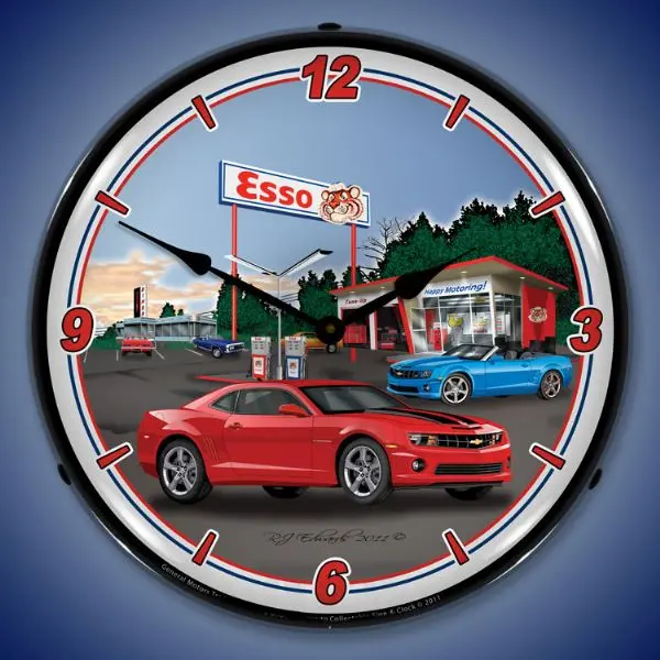 Lighted 5Th Generation Camaro Esso Station Clock 1