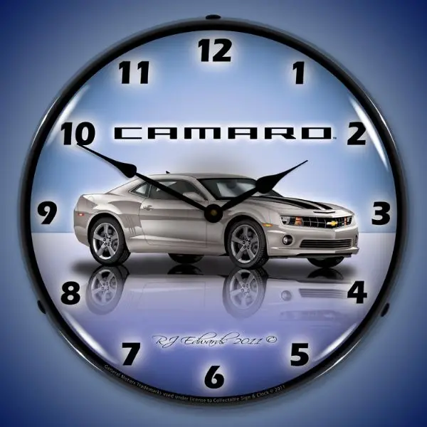 Lighted 5Th Generation Camaro Silver Ice Clock 1