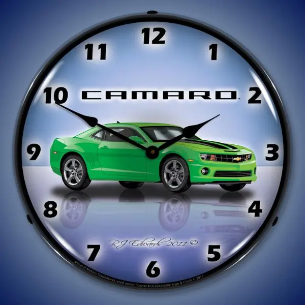 Lighted 5Th Generation Camaro Synergy Green Clock 1