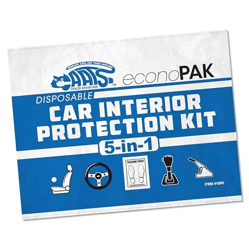 5-In-1 Car Interior Protection Kit For Service Departments & Auto Detail Shops – Disposable Seat, Steering Wheel, Emergency Brake & Gear Stick Covers, Plus Floor Mat – Bulk Pack Of 50 Kits 1