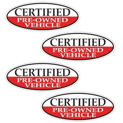 Certified Pre-Owned Vehicle Red Oval Window Sticker For Car Dealerships – 14" X 5.5" – Premium Removable Weatherproof Vinyl – Easy Installation With Slit Backing – Durable Automotive Decals 4