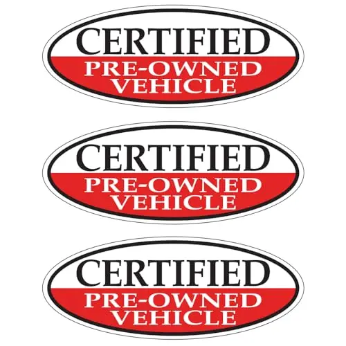 Certified Pre-Owned Vehicle Red Oval Window Sticker For Car Dealerships – 14" X 5.5" – Premium Removable Weatherproof Vinyl – Easy Installation With Slit Backing – Durable Automotive Decals 4