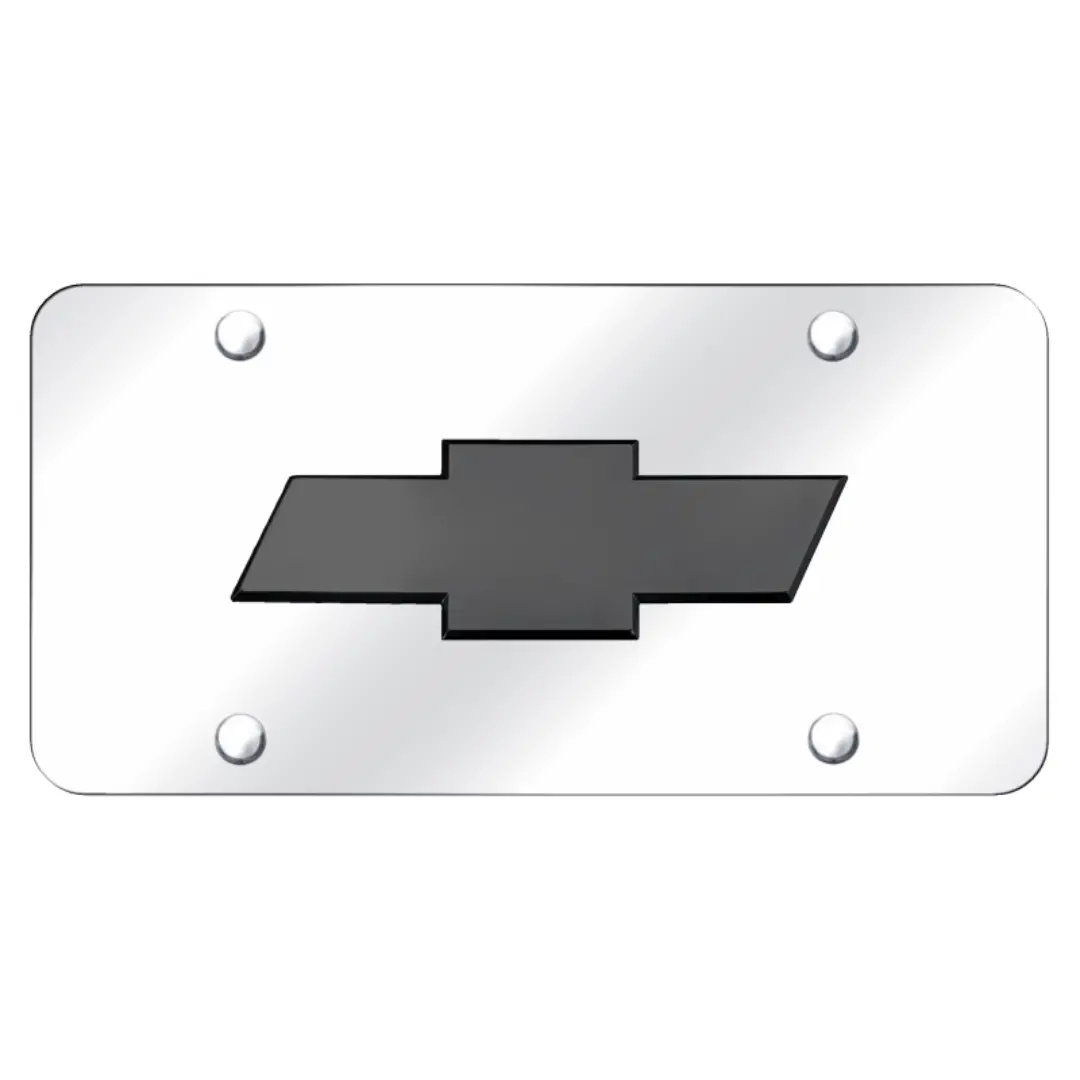 Chevrolet Bowtie 3D Logo License Plate - Black Pearl On Chrome 1