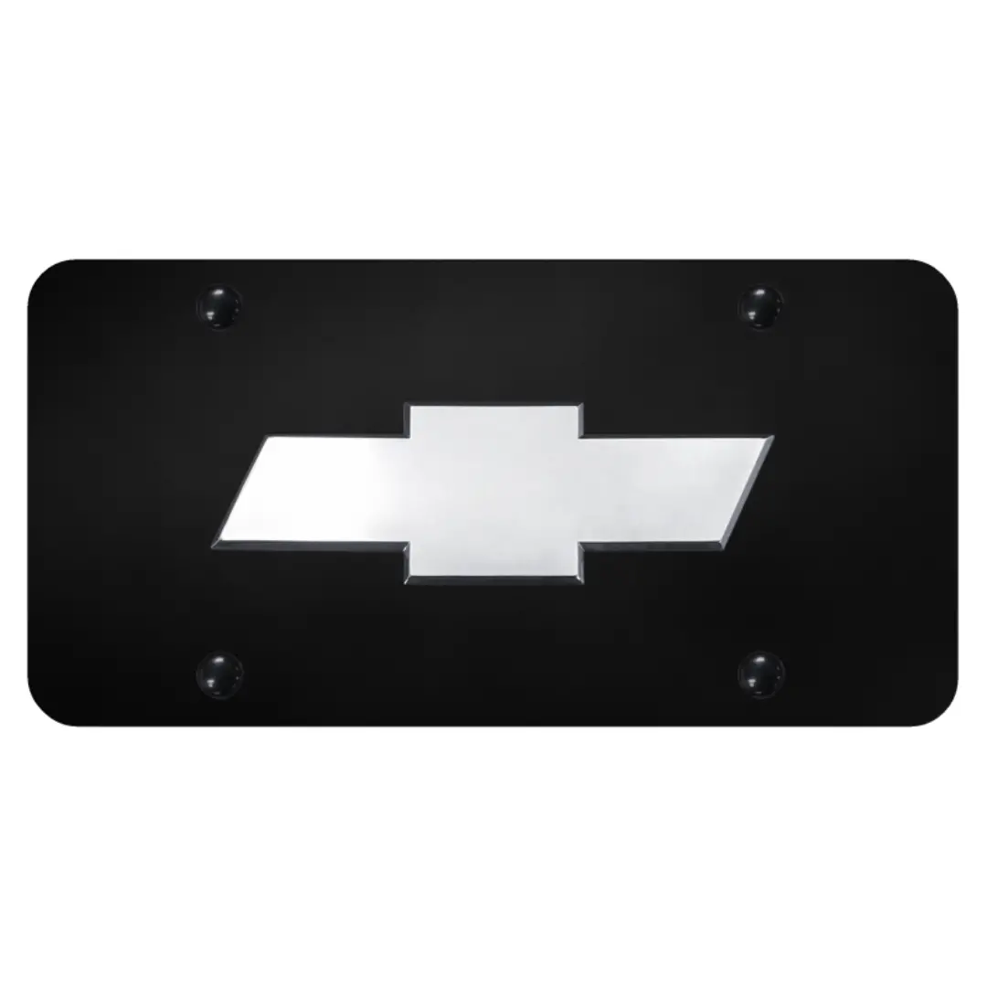 Chevrolet Bowtie 3D Logo License Plate - Chrome On Black 1