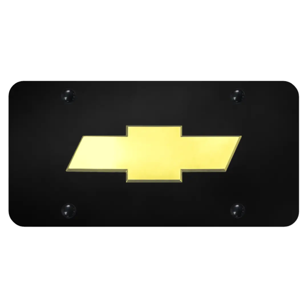 Chevrolet Bowtie 3D Logo License Plate - Gold On Black 1