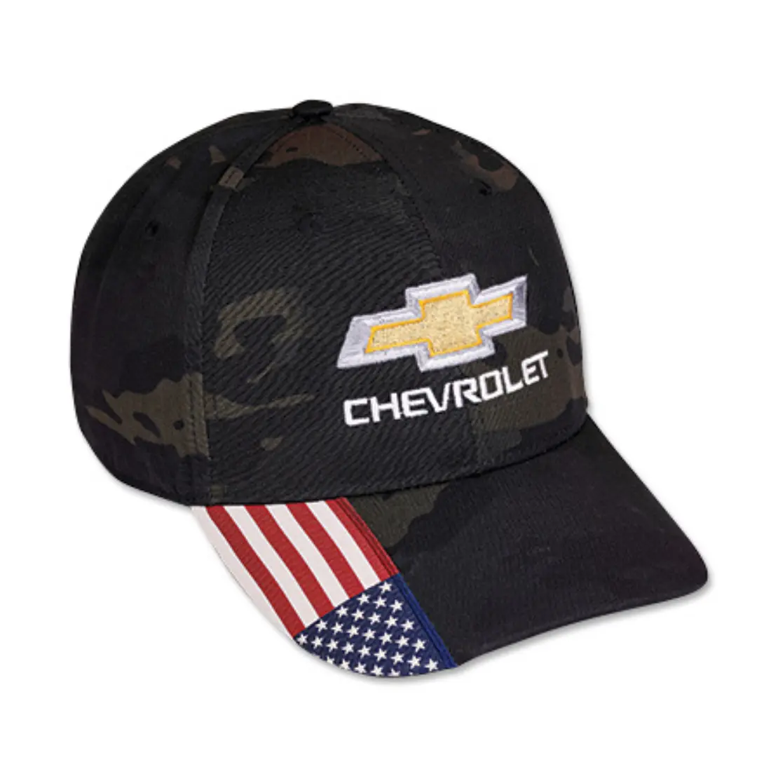 Chevrolet Bowtie Black Camo American Flag Hat / Cap 1
