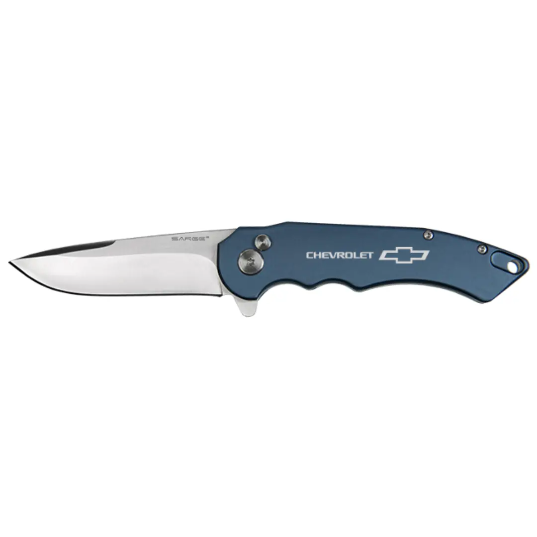 Chevrolet Bowtie Blue Turbo Lock Folding Pocket Knife 1