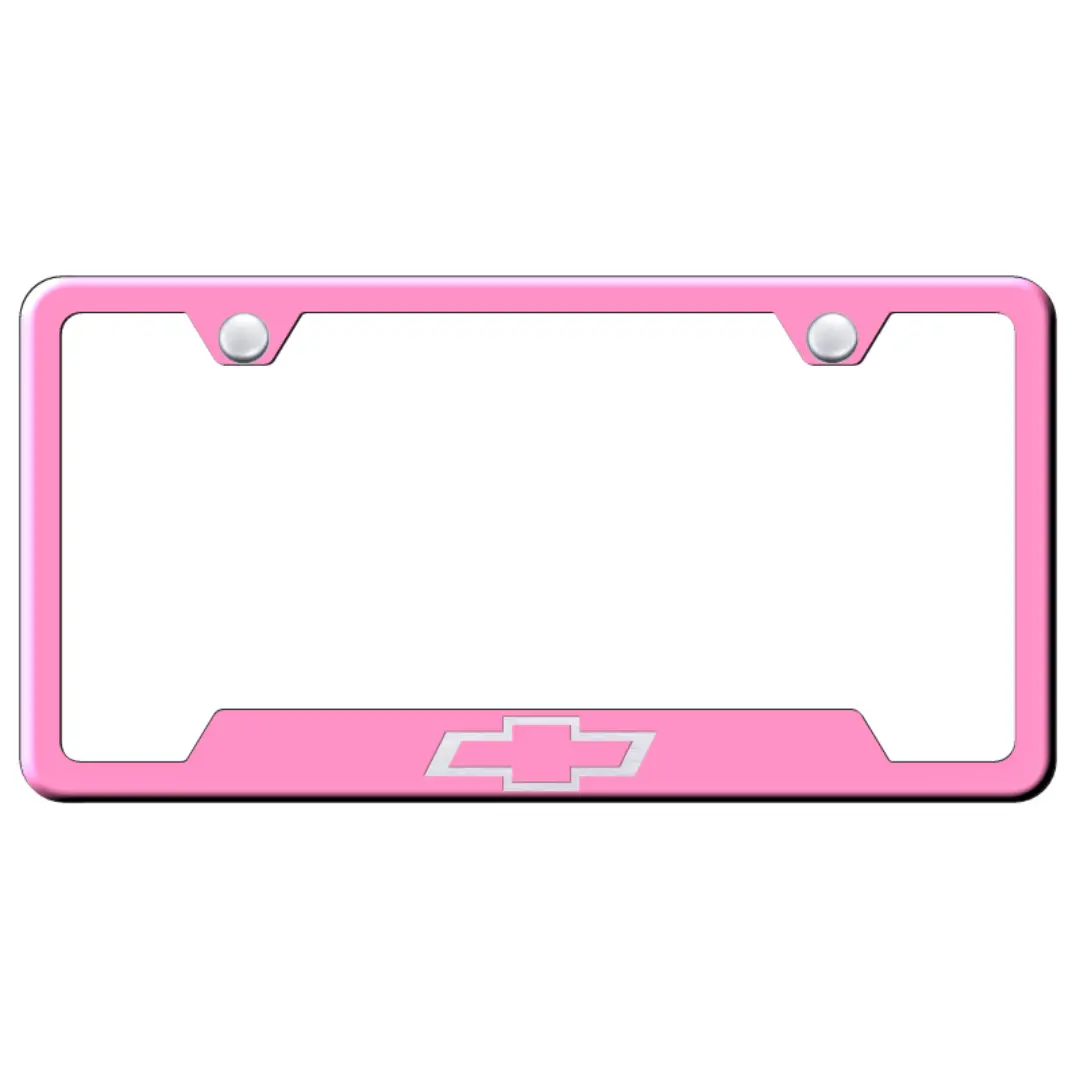 Chevrolet Bowtie Notched License Plate Frame - Pink Stainless Steel 1