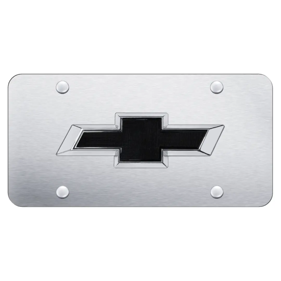 Chevrolet Bowtie License Plate - Oem Style Black Bowtie On Brushed 1