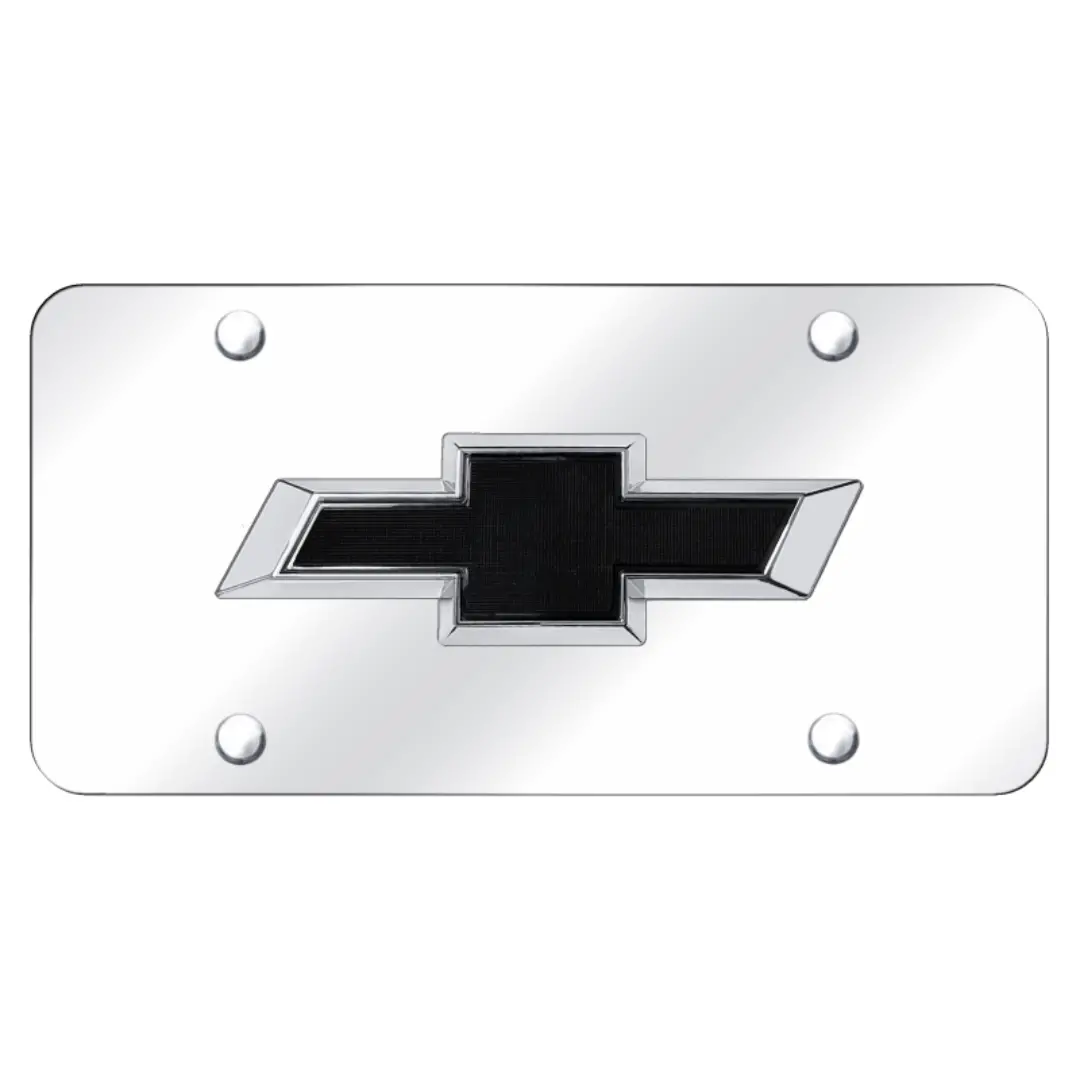 Chevrolet Bowtie License Plate - Oem Style Black Bowtie On Chrome 1