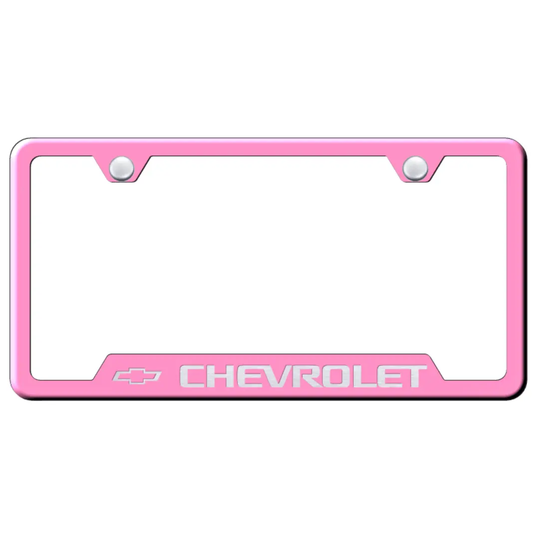 Chevrolet Notched License Plate Frame - Pink Stainless Steel 1