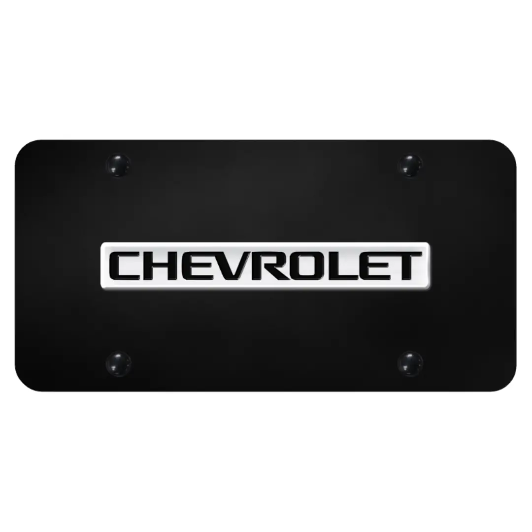 Chevrolet Script License Plate - Chrome On Black 1