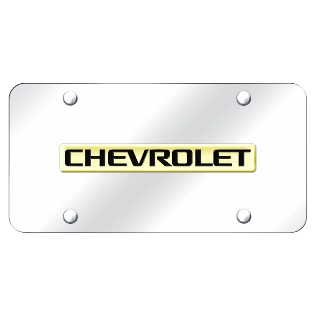 Chevrolet Script License Plate - Gold On Chrome 1