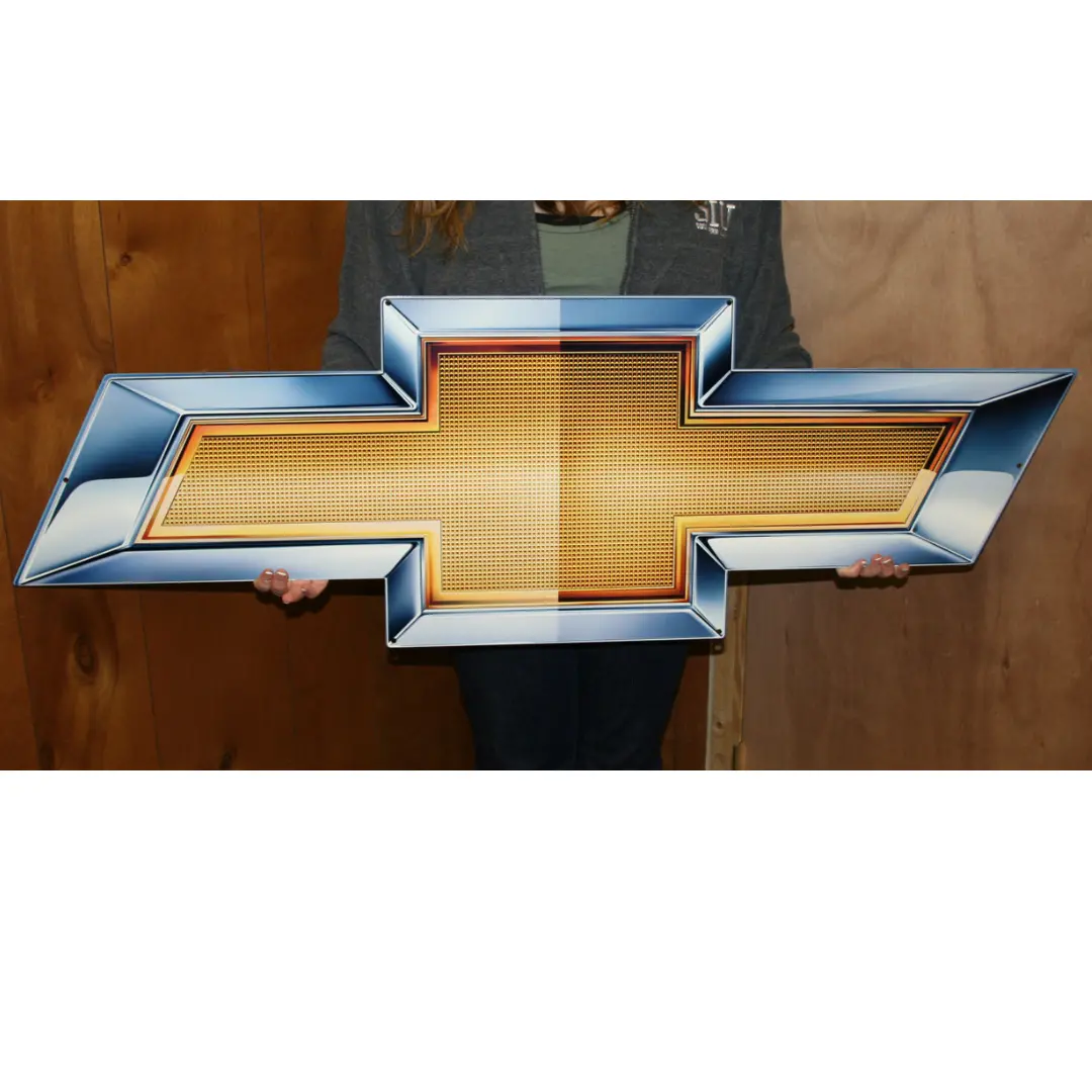 Chevy Bowtie Emblem Gold Steel Sign 1