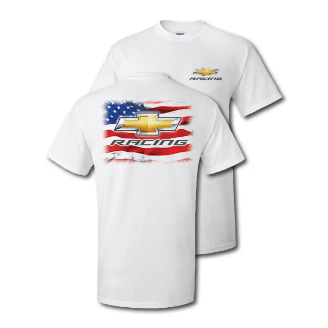 Chevy Racing Gold Bowtie American Flag T-Shirt 1