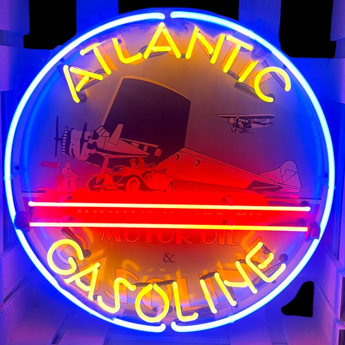 Atlantic Gasoline Aviation Tested Single-Sided Neon Porcelain Box Sign 1