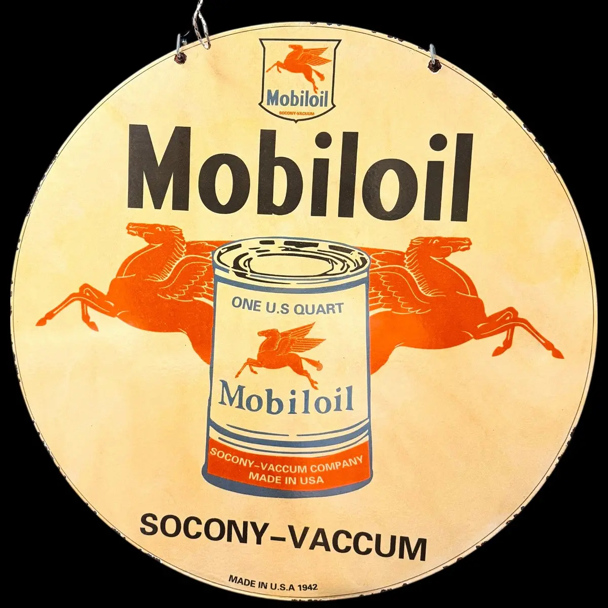 *Limited* Mobiloil Socony-Vacuum Double-Sided Large Porcelain Enamel On Steel (Ds 30-Inch) 1