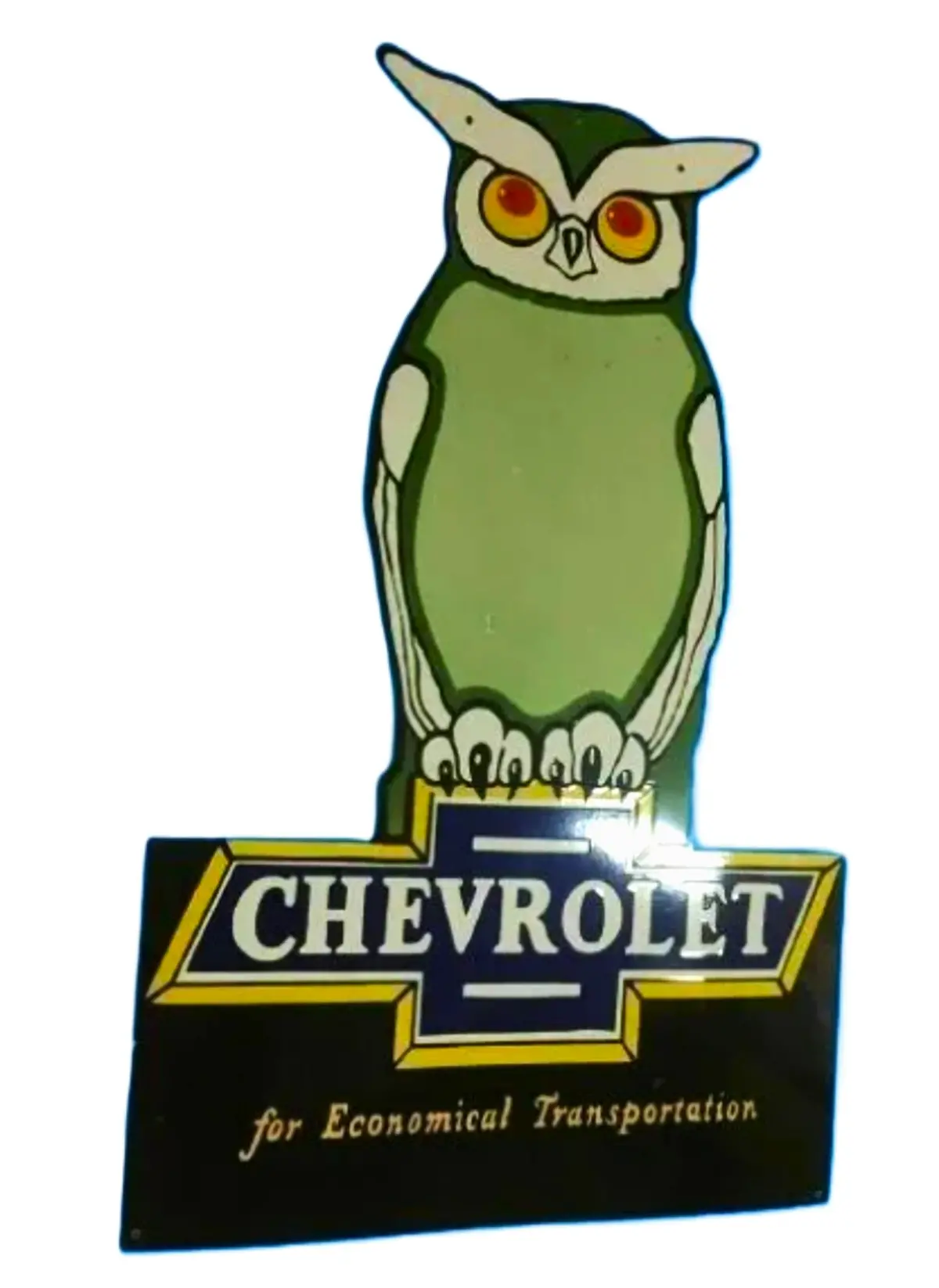 Chevrolet Owl Die Cut Porcelain Vintage Metal Sign 1