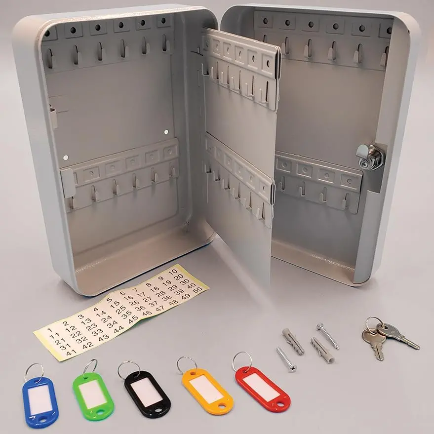 Heavy-Duty Automotive Key Control Cabinets – Steel Locking Key Storage Box With Color-Coded Key Fobs, Rings & Numbered Stickers – 48 Key Capacity – Secure Vehicle Key Organizer For Car Dealerships, Rental Fleets, Service Centers 1