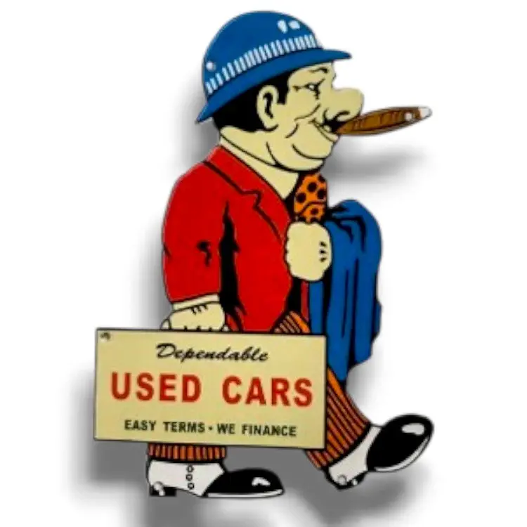 Dependable Used Cars Dealer Die Cut Porcelain Vintage Metal Sign 1