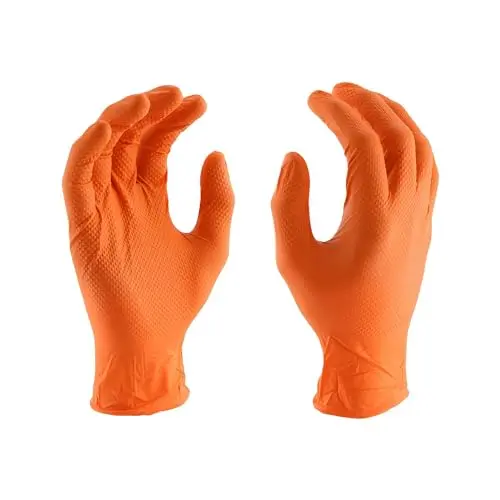 Disposable Premium Heavy Duty Orange Nitrile Gloves Powder And Latex Free - Great Chemical Resistant Industrial Gloves - 100 Gloves Per Box 4