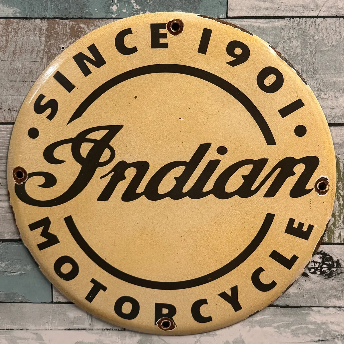 Indian Motorcycle Since 1901 White Vintage Porcelain Enamel Sign (12In) Officially Licensed 1