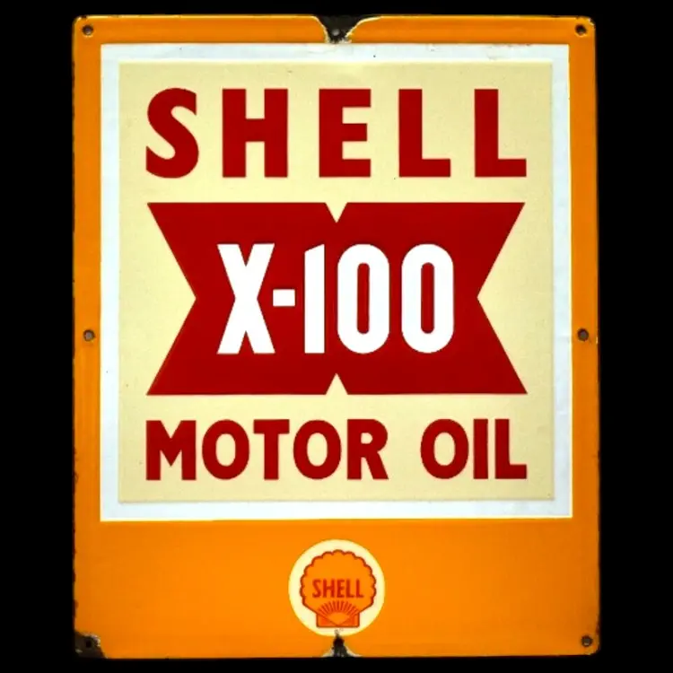 Shell X-100 Motor Oil Porcelain Enamel Vintage Metal Reproduction 1