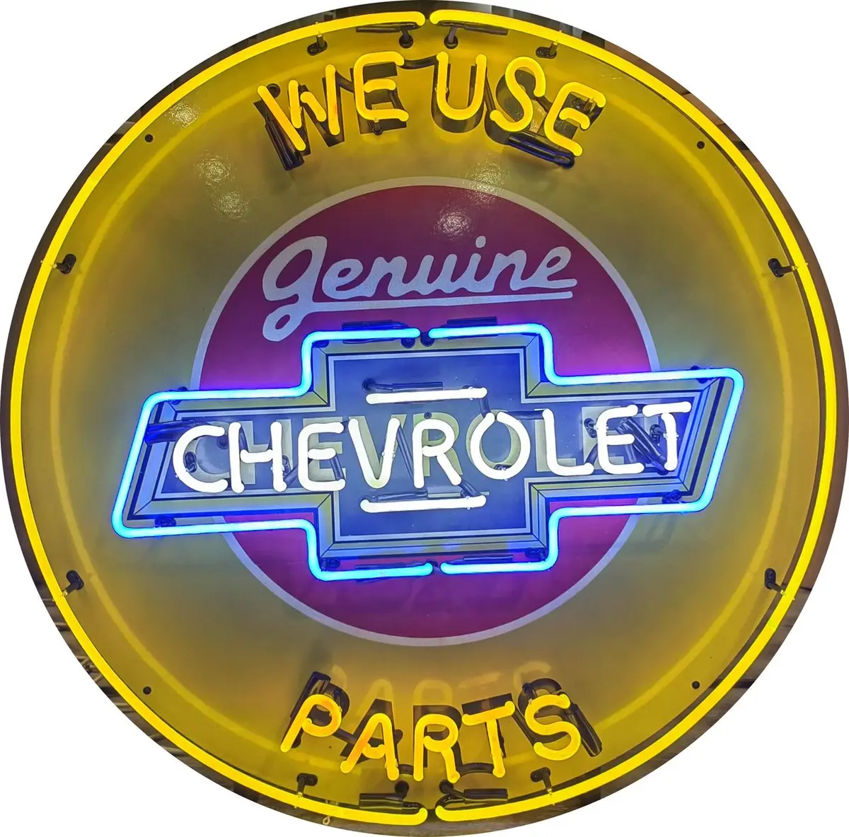 We Use Genuine Chevrolet Parts Neon Porcelain Enamel Sign 1