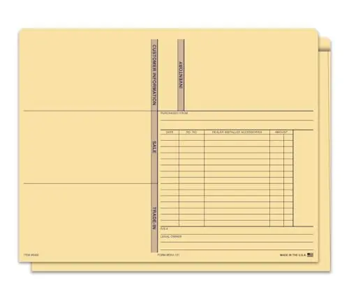 Era Deal Jackets (Era-121) – 12" X 9-3/8" With 1/2" Extension – 100# Heavy Duty Buff Stock (8 Pt.) – Automotive Deal Management Document Organizer – Shrink-Wrapped Bulk Packs 1